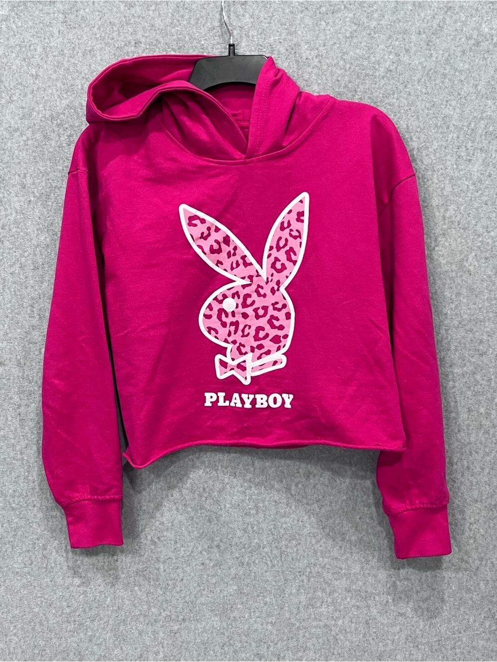 Playboy Women's Cropped Pink Cotton Baggy Sweatshirt Hoodie Size Medium [592]